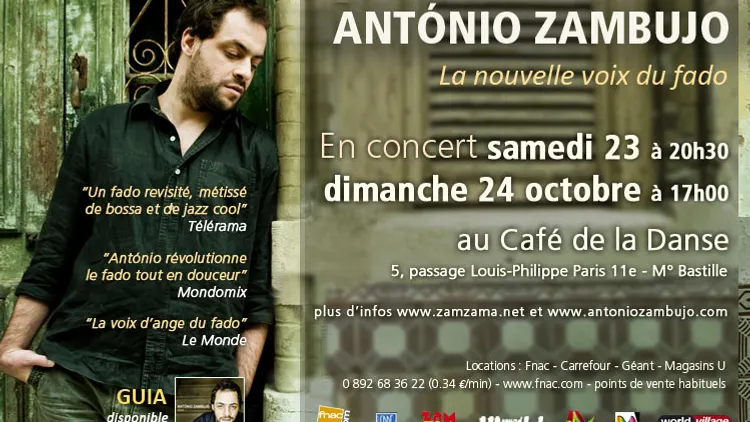Antonio Zambujo (fado, bossa) au Café de la Danse