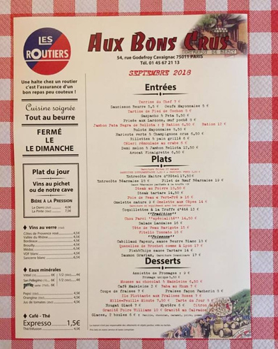 Aux Bons Crus Restaurant Paris