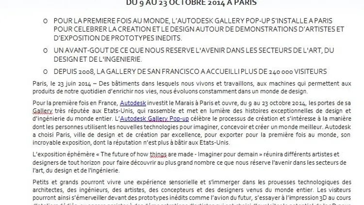 Autodesk Gallery - Imaginer pour demain