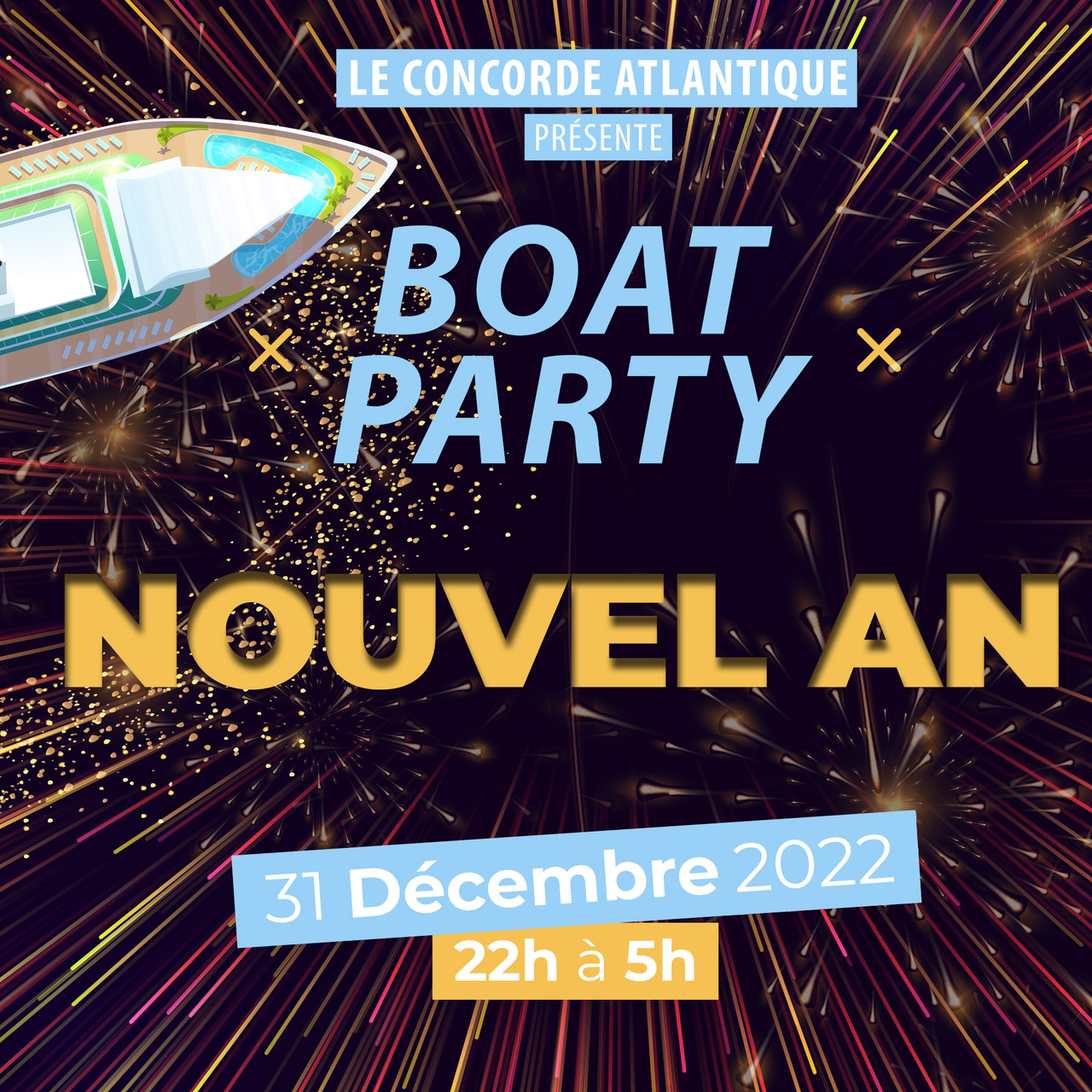 Réveillon 2024 à Paris : Paris Boat Party au Concorde Atlantique sur La  Seine 
