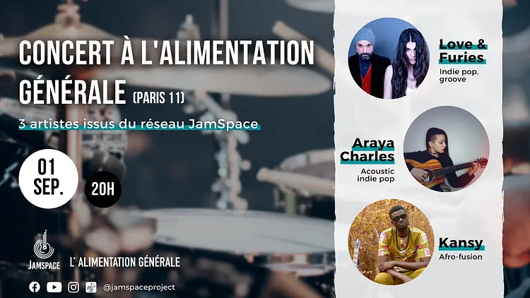Concert à L'Alimentation Générale - Love & Furies, Araya Charles et Kansy