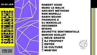 Samedimanche: Robert Hood, Manu le Malin, Ancient Methods,Ron Morelli