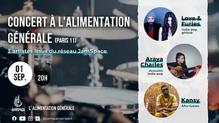 Concert à L'Alimentation Générale - Love & Furies, Araya Charles et Kansy